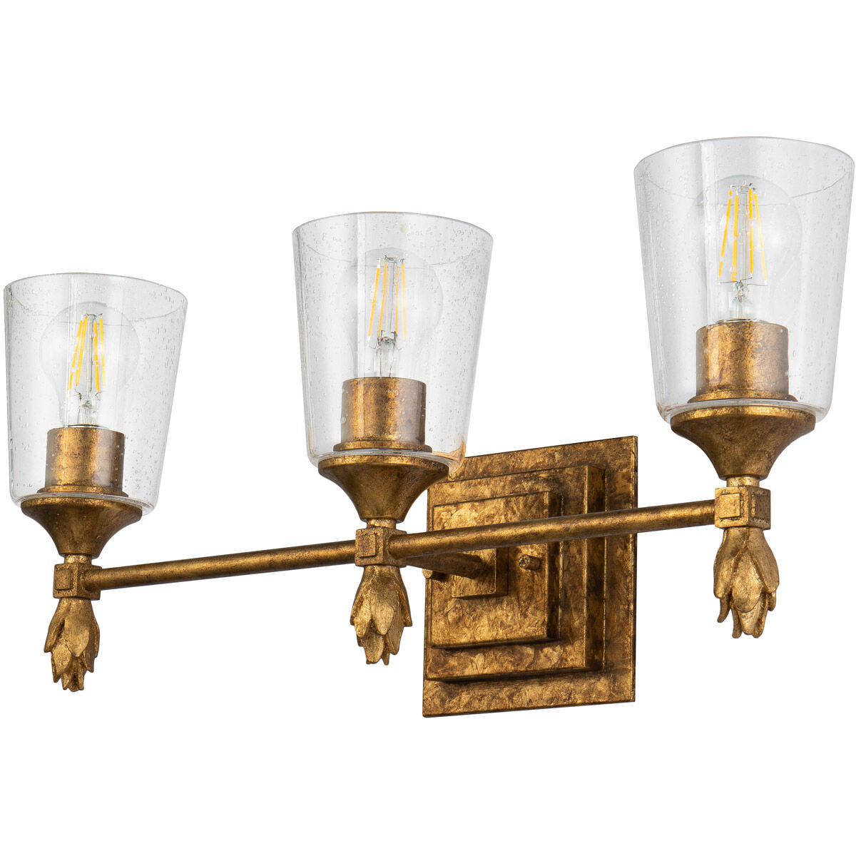 Vetiver 3 Light 23 inch Gold leaf Bath Light Wall Light in Gold Leaf with Antique